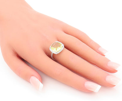 925 Sterling Silver Vintage Ring Large Square Citrine Halo CZ  Sz 7  RG29171
