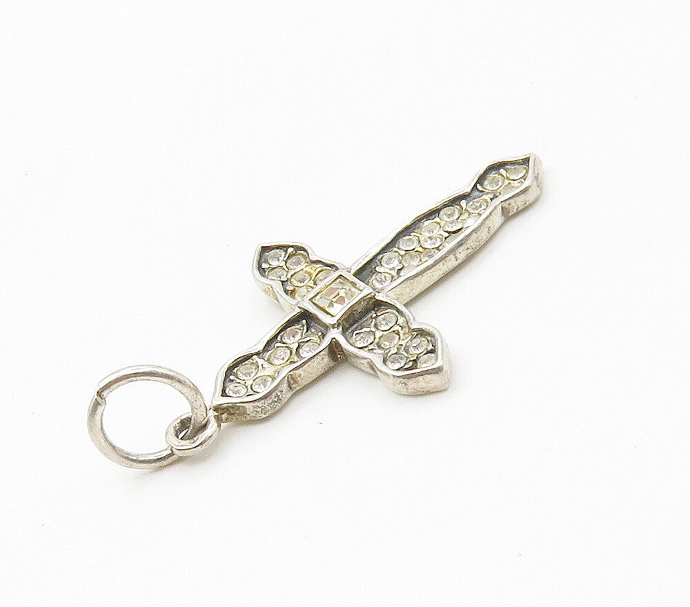 925 Sterling Silver  Shiny Petite Topaz Religious Cross Pendant  PT12040