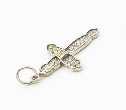 925 Sterling Silver  Shiny Petite Topaz Religious Cross Pendant  PT12040