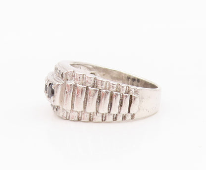925 Sterling Silver Vintage Ring CZ Spinel Inlay Step Cut Design Sz 9.5  RG33045