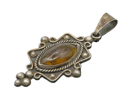 MEXICO 925 Sterling Silver  Vintage Amber Swirl Twist Oxidized Pendant PT14169