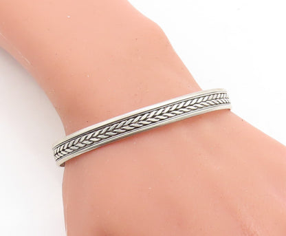 925 Sterling Silver  Vintage Dark Tone Wheat Pattern Cuff Bracelet  BT1664