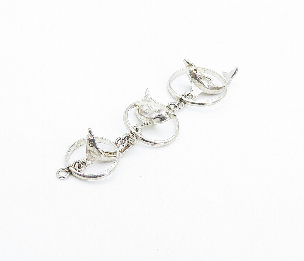 925 Sterling Silver  Vintage Dolphins Jumping Through Loops Pendant  PT4245