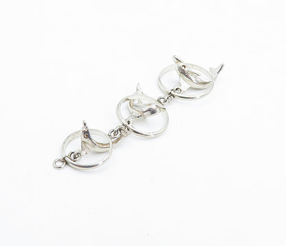 925 Sterling Silver  Vintage Dolphins Jumping Through Loops Pendant  PT4245