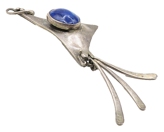 925 Sterling Silver  Vintage Cabochon Cut Lapis Lazuli Smooth Pendant  PT6997