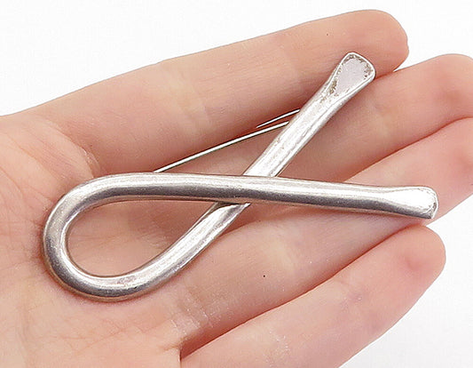 MEXICO 925 Sterling Silver  Vintage Minimalist Ribbon Motif Brooch Pin  BP2647