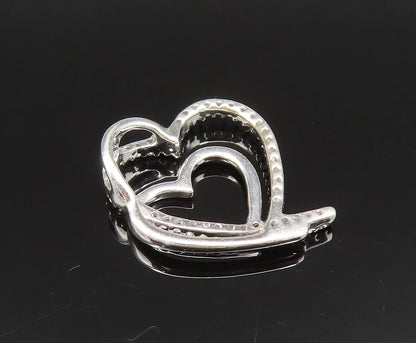 925 Silver  Vintage Genuine Diamonds Double Open Love Heart Pendant  PT20934