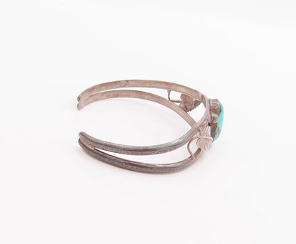 925 Sterling Silver Vintage Bracelet NAVAJO ZUNI Floral Oval Turquoise  BT10699