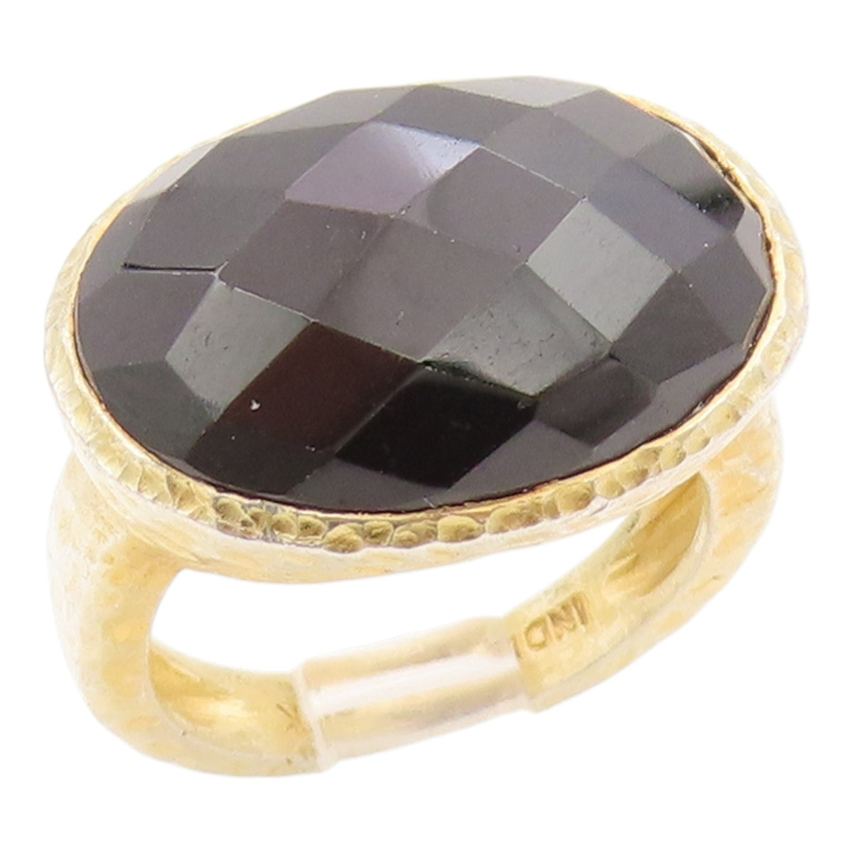 925 Sterling Silver Vintage Ring Gold Plated Faceted Onyx Band  Sz 5  RG35785