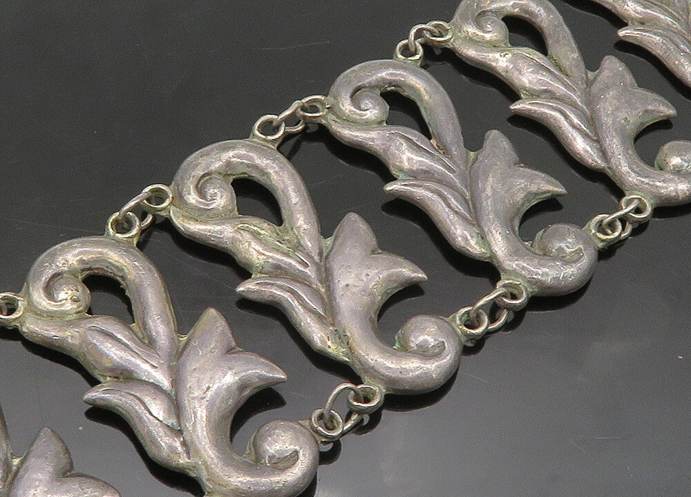 MEXICO 925 Sterling Silver  Vintage Antique Floral Swirl Chain Bracelet BT8054