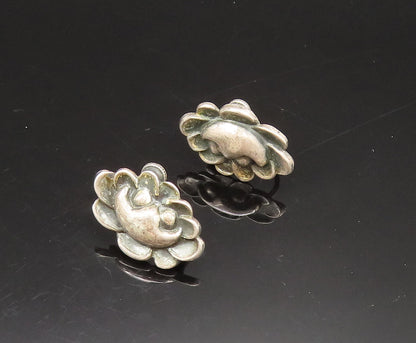 925 Sterling Silver  Vintage Flower Motif Screw Back Earrings  EG11702