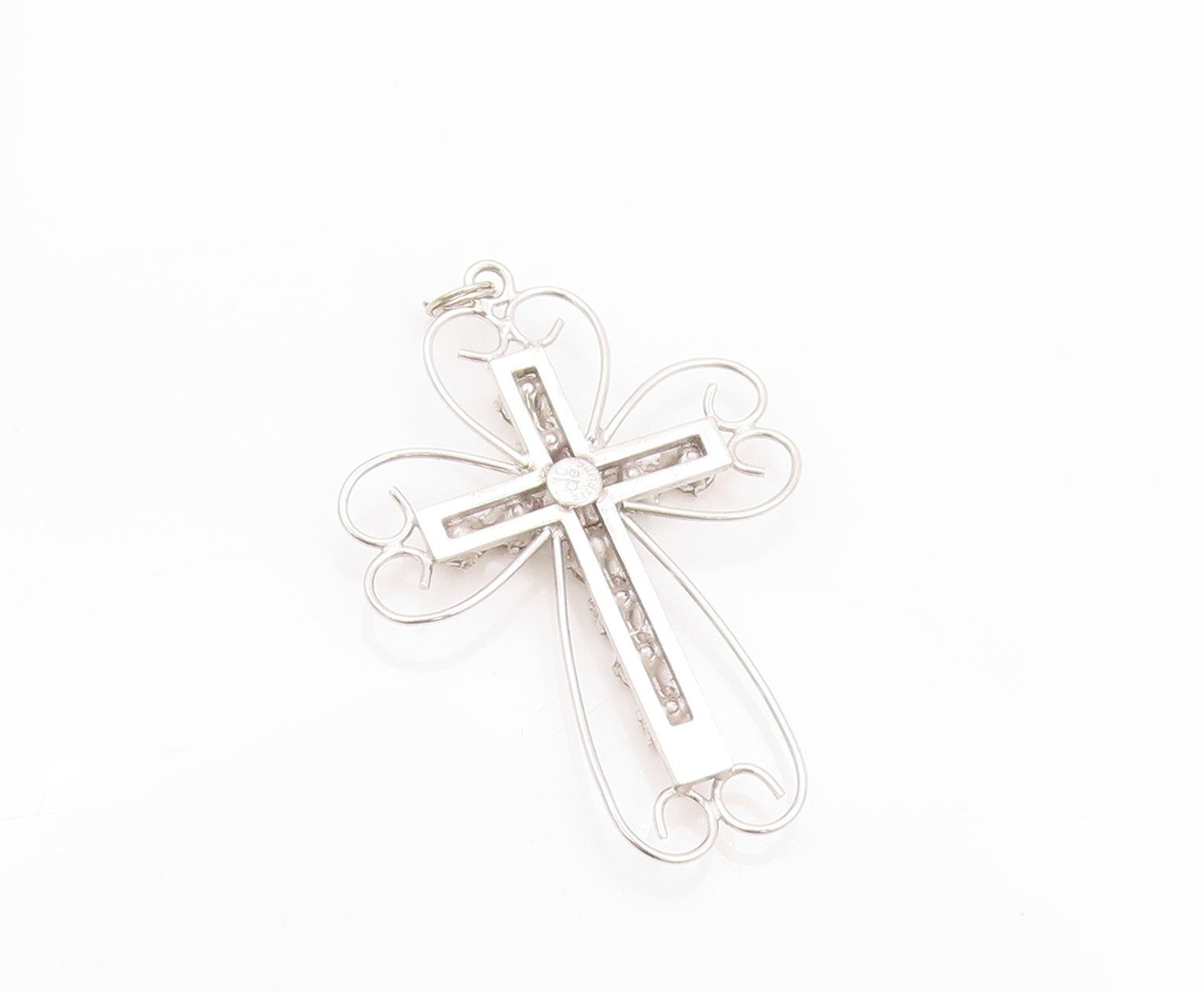925 Sterling Silver Vintage Pendant Designer Cutout Rhinestone Cross  PT24066