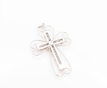 925 Sterling Silver Vintage Pendant Designer Cutout Rhinestone Cross  PT24066
