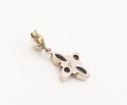 925 Sterling Silver  Vintage Purple Topaz Petal Drop Floral Earrings  EG12665