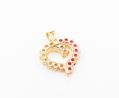 925 Sterling Silver  Vintage Gold Plated Red & white CZ Heart Pendant  PT22016