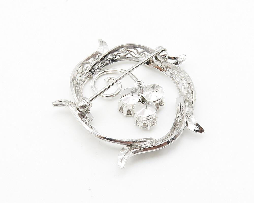 925 Sterling Silver  Cubic Zirconia Floral Swirl Wreath Brooch Pin  BP4266