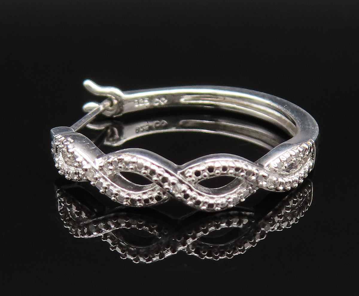 925 Sterling Silver Vintage Genuine Diamonds Infinity Hoop Earrings EG11871