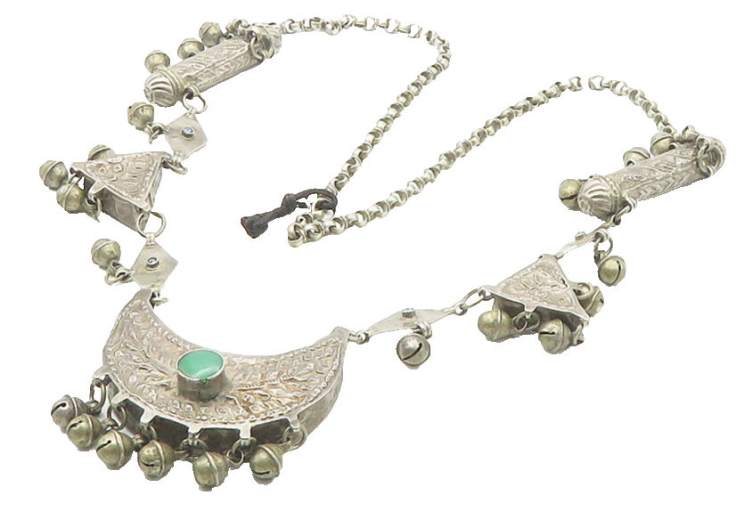 Solid Silver Vintage Antique Gemstone Heavy Chiming Chain Necklace  NE2878