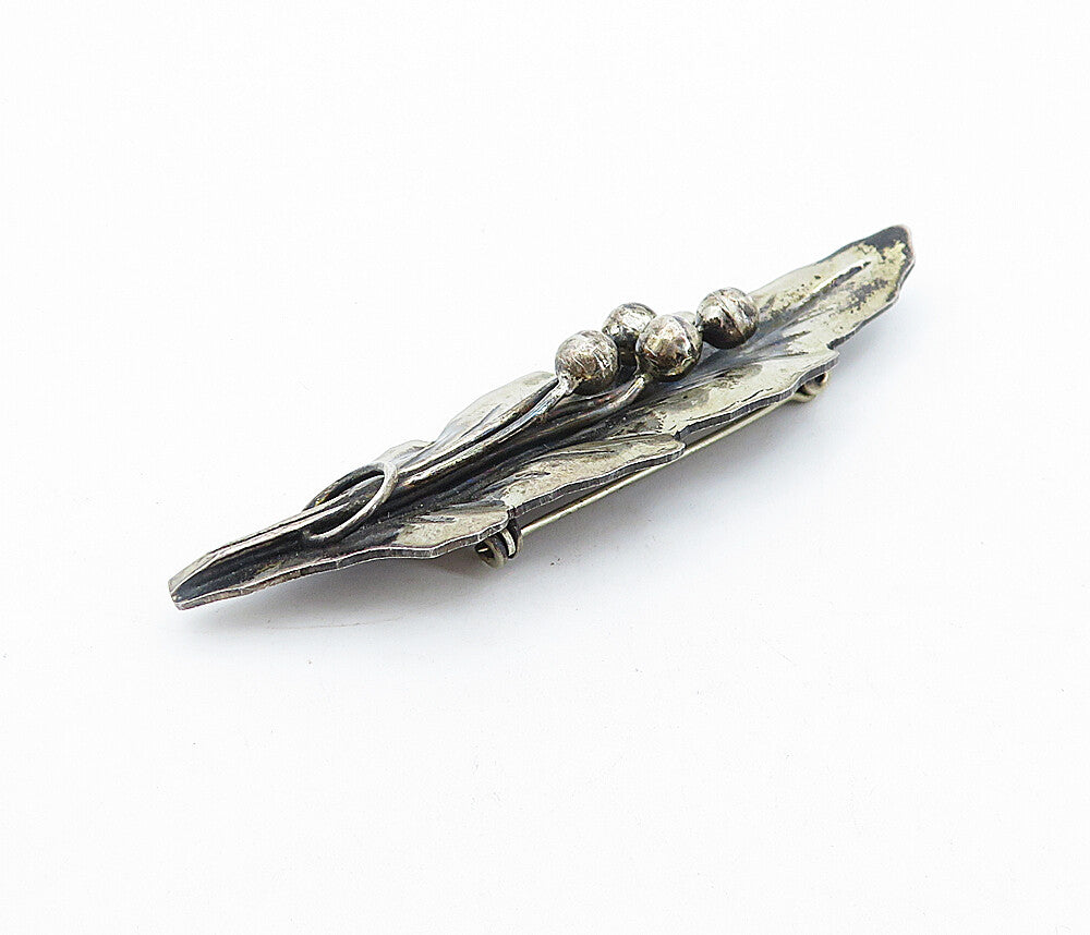 MEXICO 925 Sterling Silver  Vintage Oxidized Single Leaf Brooch Pin  BP1671