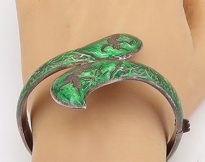 SIAM 925 Sterling Silver  Vintage Enamel Dancer Bypass Bangle Bracelet  BT2824