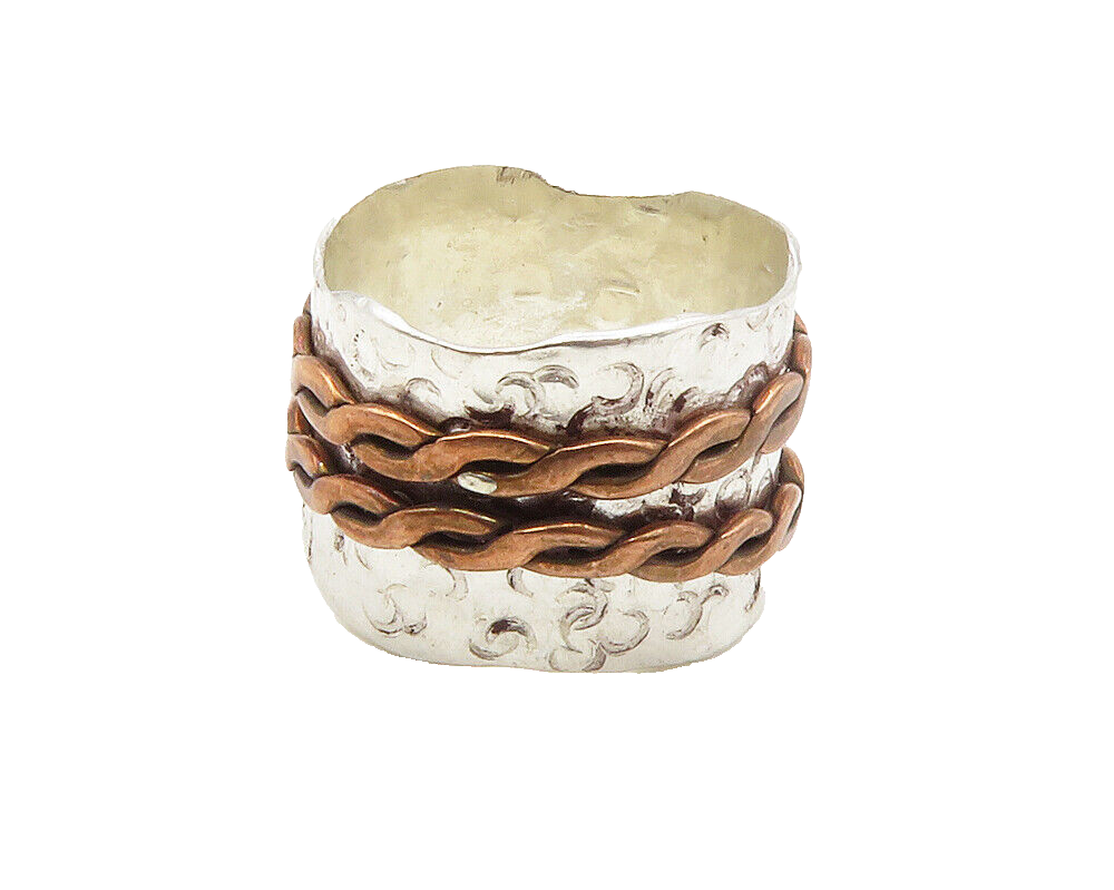 925 Sterling Silver  Vintage Two Tone Chain Wrapped Band Ring Sz 6  RG14627