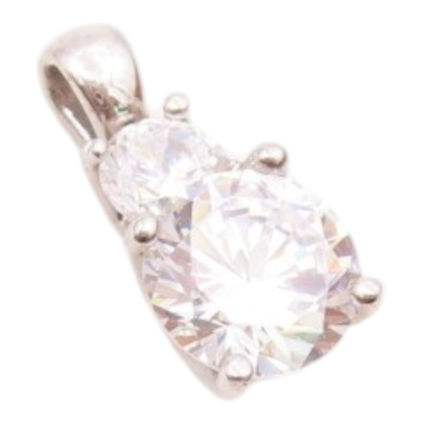 925 Sterling Silver Vintage Shiny Cubic Zirconia Two Stone Pendant PT19956
