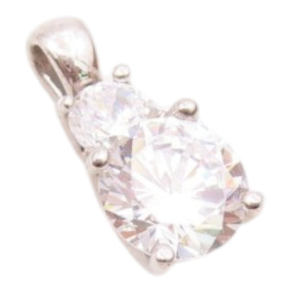 925 Sterling Silver Vintage Shiny Cubic Zirconia Two Stone Pendant PT19956