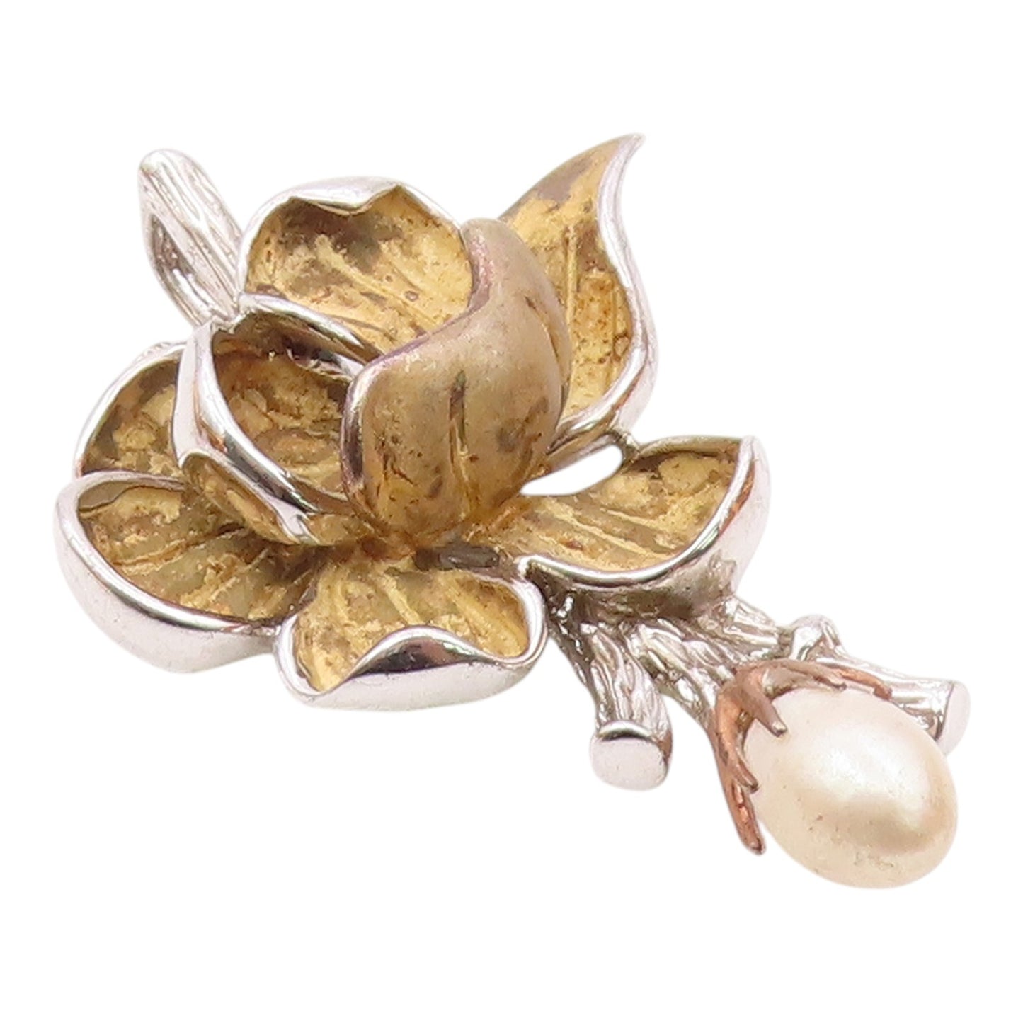 ROSS SIMONS 925 Silver  Vintage Flower & Freshwater Pearl Pendant  PT21965
