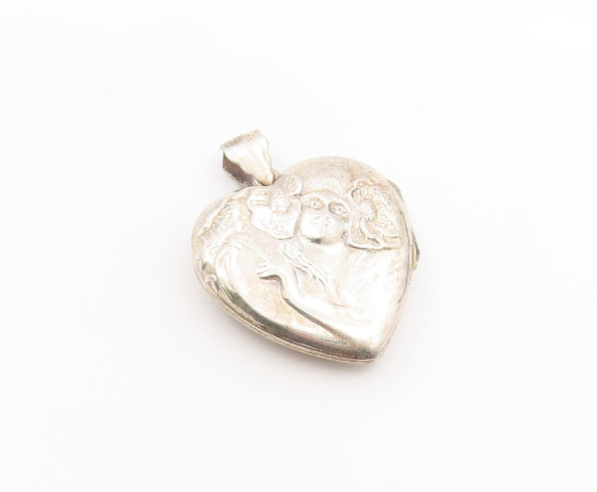 925 Sterling Silver Vintage Pendant Art Nouveau Style Love Heart OPENS  PT26283