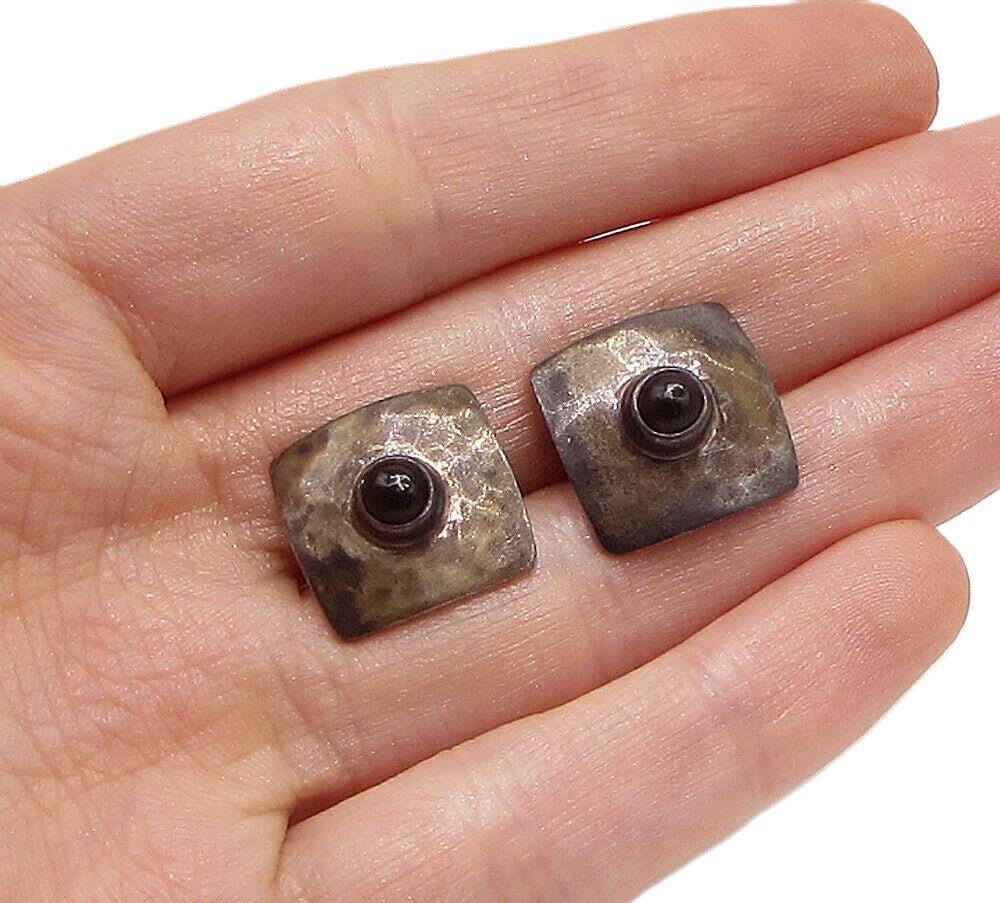 MEXICO 925 Sterling Silver  Vintage Onyx Hammered Men's Cuff Links  TR1023