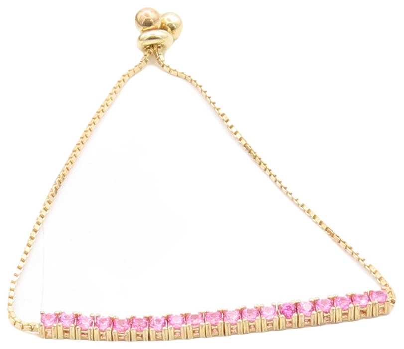 Gold Over 925 Silver  Cubic Zirconia Adjustable Child Box Chain Bracelet BT1106