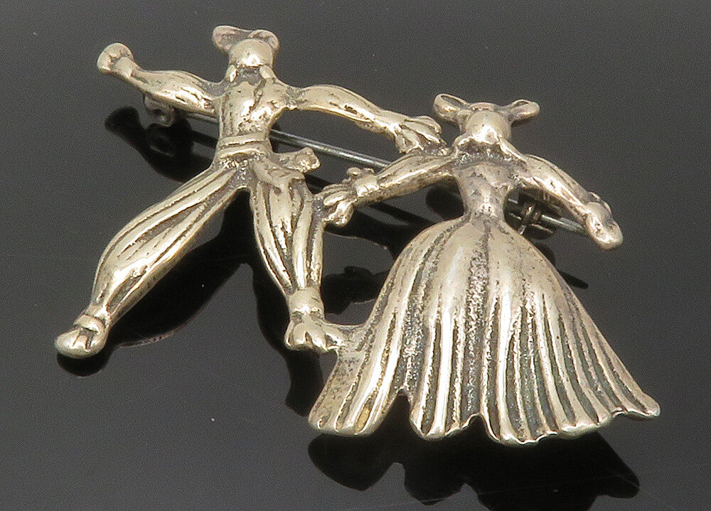 925 Sterling Silver  Vintage Dancing Couple Dark Tone Brooch Pin  BP4985