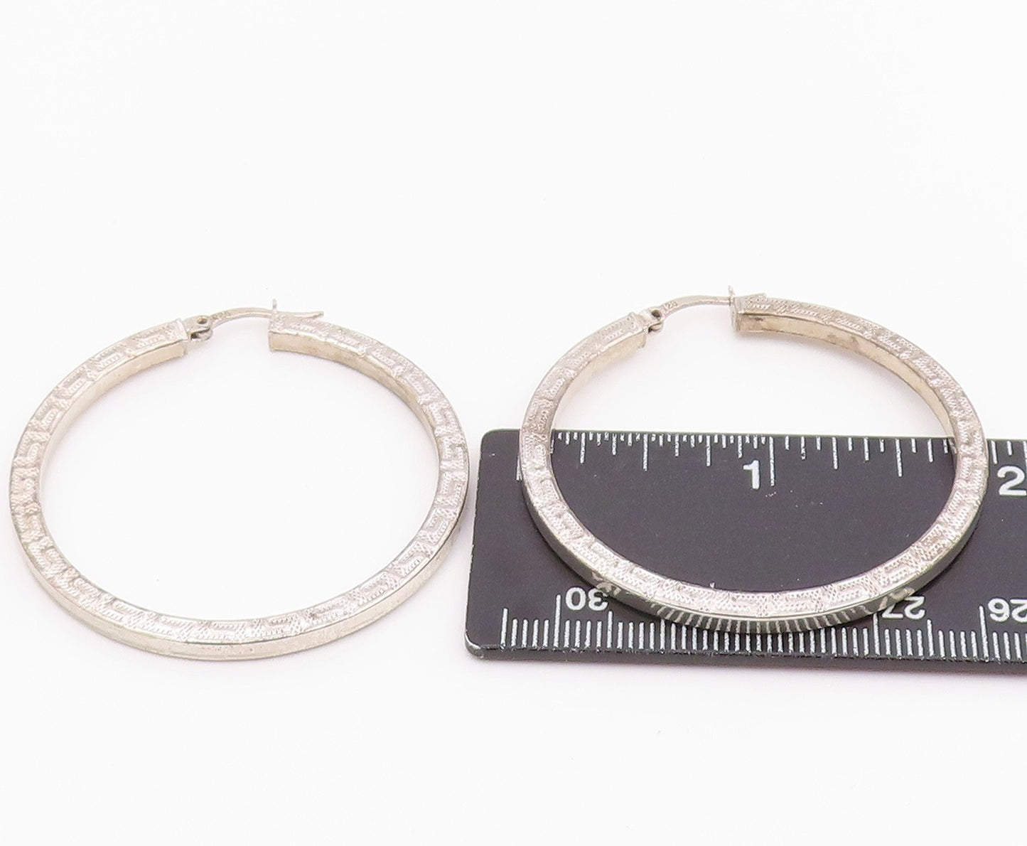 925 Sterling Silver Vintage Earrings Engraved Greek Key Pattern Hoops  EG14252