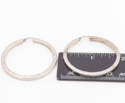 925 Sterling Silver Vintage Earrings Engraved Greek Key Pattern Hoops  EG14252