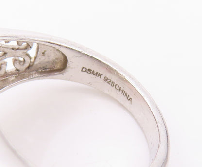 925 Sterling Silver Vintage Ring Oval Cut Citrine Halo CZ Bands  Sz 7.5  RG31771