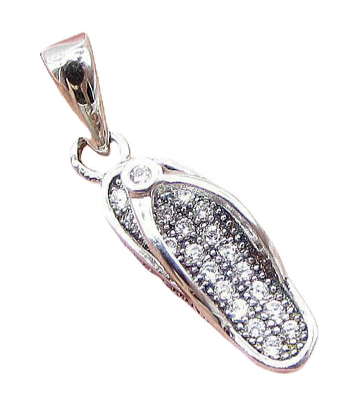 925 Sterling Silver  White Cubic Zirconia Flip Flop Drop Pendant  PT1157