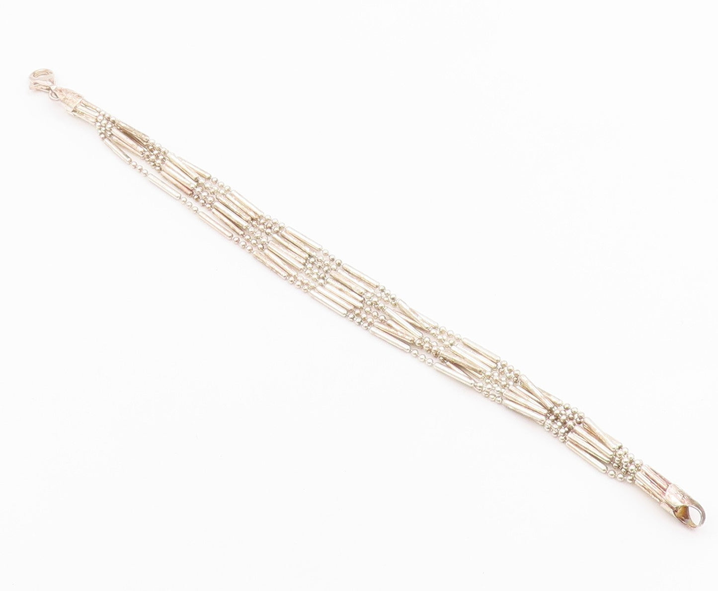 925 Sterling Silver Vintage Bracelet Multi Strand Geometric Bead Link  BT12150