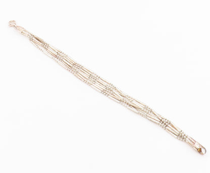 925 Sterling Silver Vintage Bracelet Multi Strand Geometric Bead Link  BT12150