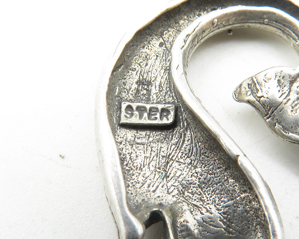 925 Sterling Silver  Vintage Shiny Etched Detail Whale Motif Pendant  PT8034