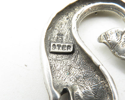 925 Sterling Silver  Vintage Shiny Etched Detail Whale Motif Pendant  PT8034