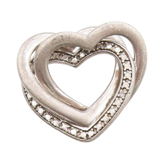 925 Sterling Silver Vintage Pendant Love Story Entwined Hearts Charm  PT24879