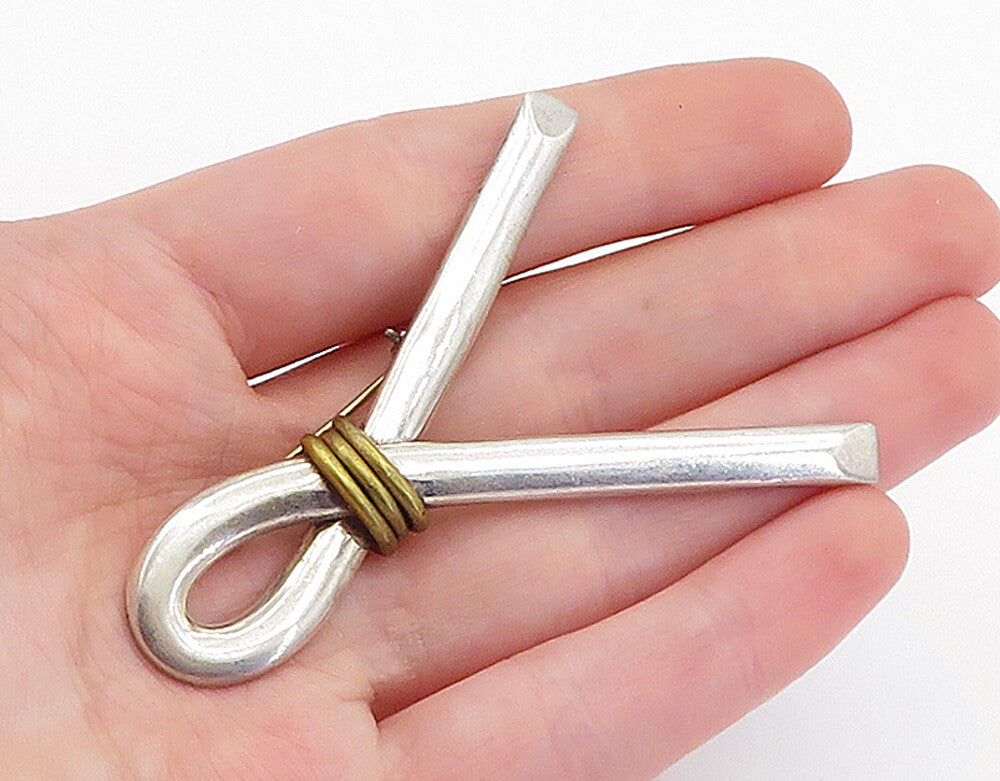MEXICO 925 Sterling Silver  Vintage Two Tone Tied Ribbon Brooch Pin  BP2039