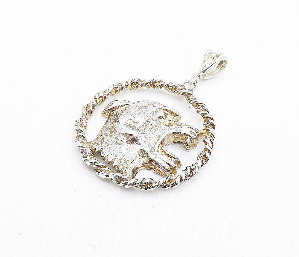 925 Sterling Silver  Vintage Shiny Sculpted Wild Cat Twist Pendant  PT4790