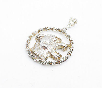 925 Sterling Silver  Vintage Shiny Sculpted Wild Cat Twist Pendant  PT4790