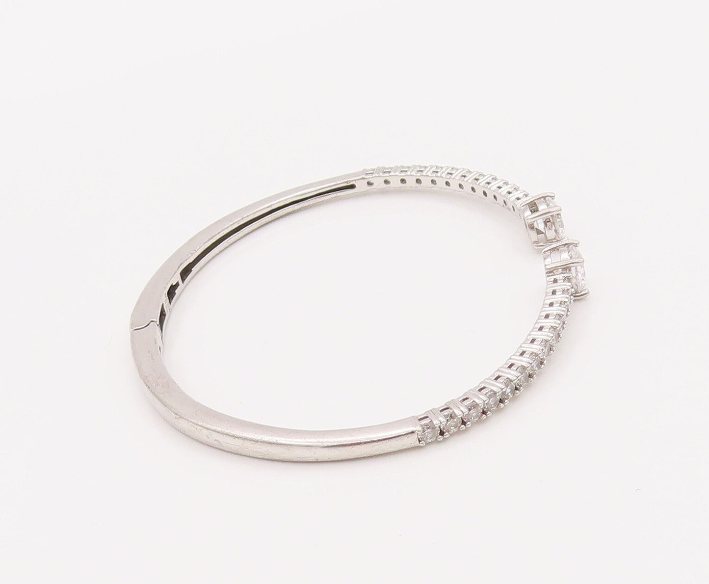 925 Sterling Silver Vintage Bracelet Minimalist Hinged CZ Inlay Band  BT10198