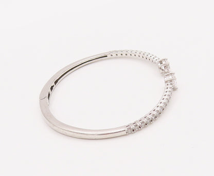 925 Sterling Silver Vintage Bracelet Minimalist Hinged CZ Inlay Band  BT10198