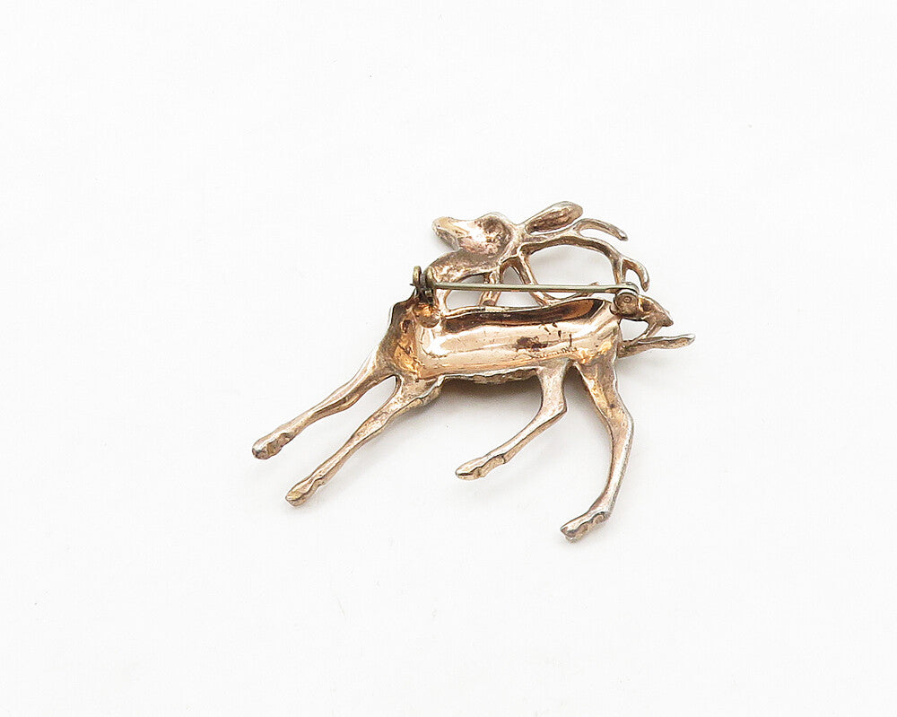 925 Sterling Silver  Vintage Shiny Reindeer Animal Motif Brooch Pin  BP7602