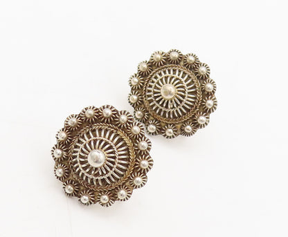 925 Sterling Silver  Vintage Beaded Roped Flower Screw Back Earrings  EG12687