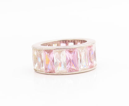 925 Sterling Silver Vintage Ring Pink & White Topaz Eternity Band  Sz 6  RG36058