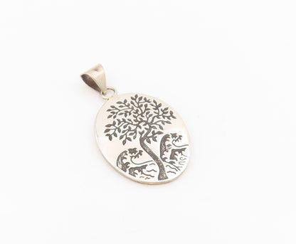 925 Sterling Silver Vintage Pendant Solid Etched Tree Of Life  PT24289